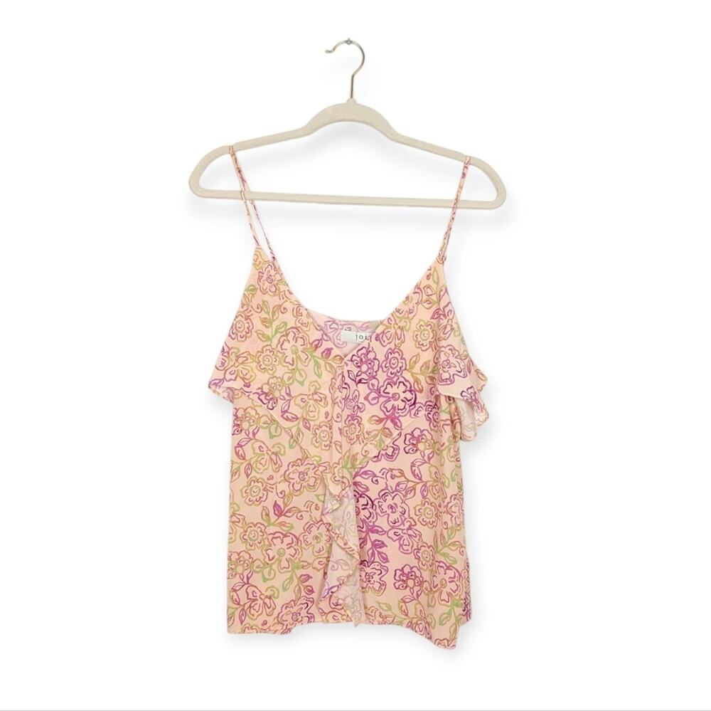 NWT Joie Pink Spanish Villa Floral Buell Silk Ruffle Camisole Size L
